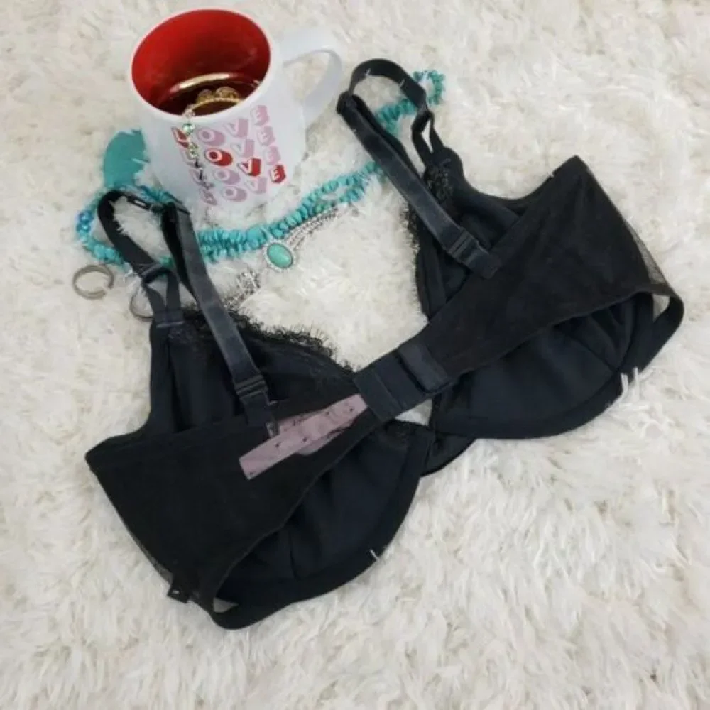Victoria's Secret 34 DDD Black Velvet Lace Unlined Demi Sexy Bra